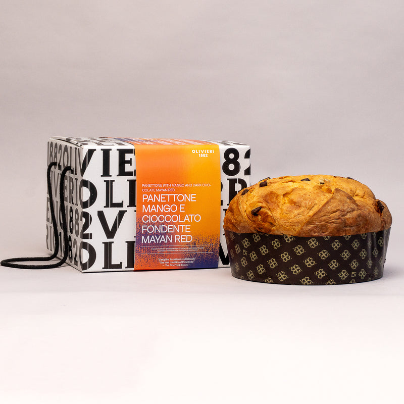 Panettone with mango and Mayan Red dark chocolate